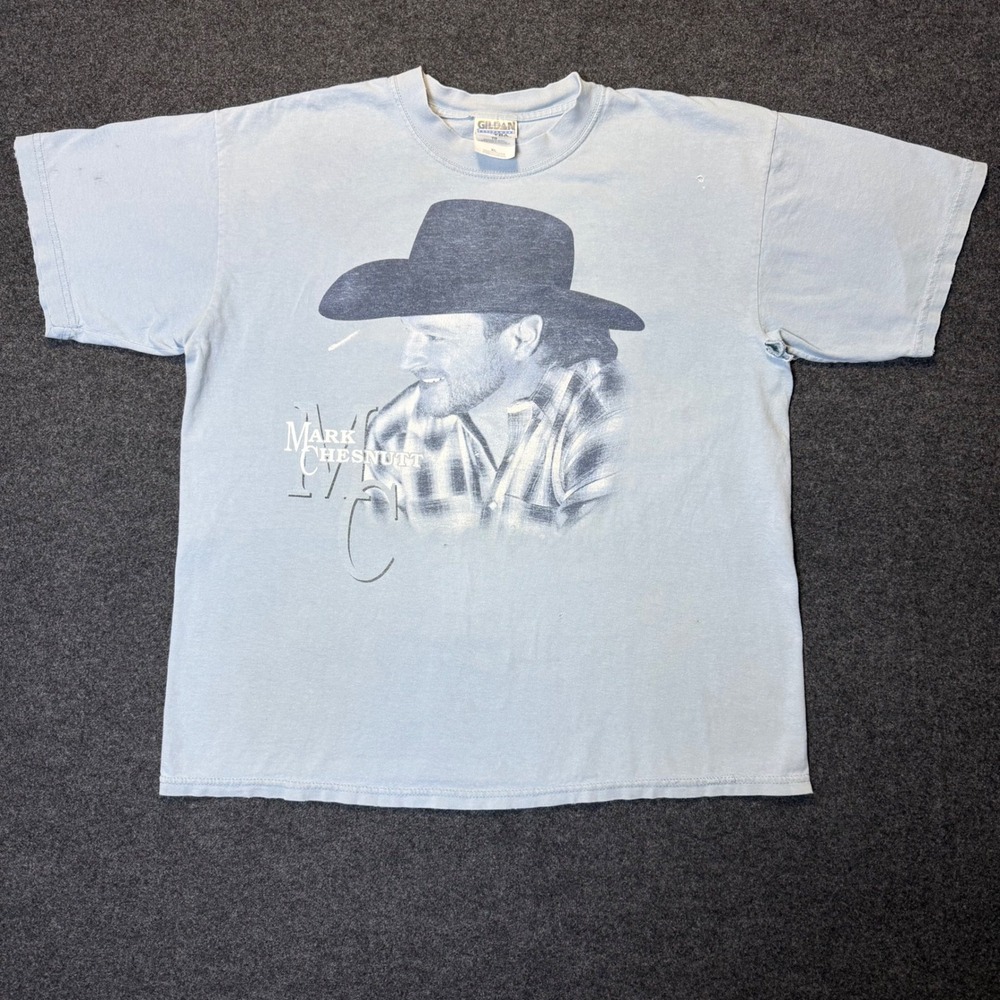 Vintage 90s Mark Chesnutt T-Shirt Mens XL Blue Country Music Graphic Tee